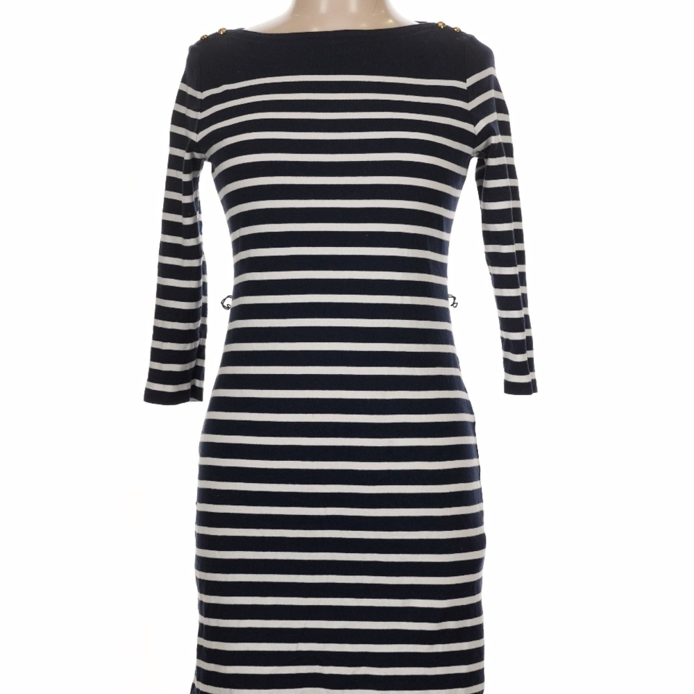 Lauren Ralph Lauren SZ M Navy Nautical White Stripe Dress Coastal Preppy Spring - Picture 2 of 12
